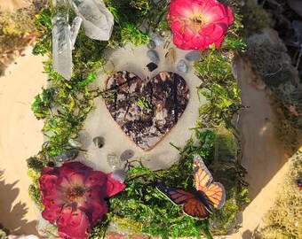 Fairy Garden Altar Box, Crystal Cleansing Box, Crystal Healing, Orgone, Dried Flowers, Metatrons Cube, Eye of Horus