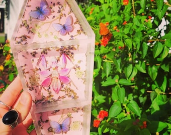 Coffin Shelf, Lavender, Praying Mantis, Butterfly, Crystal Mini Shelf