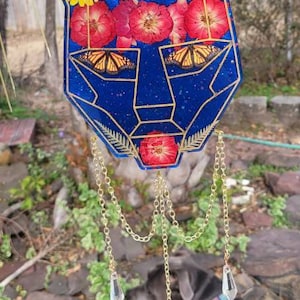 Flower Crown and Monarch BTSM Wall Hanger, Dried Flowers, EDM Art, Sun Catcher