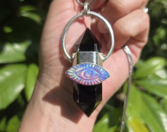 Double terminated onyx with aurora opal eye, 3d pendant
