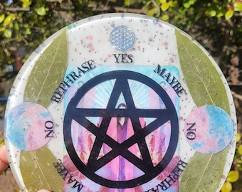Oracle Card Pendulum Board, Divination Tool, Pentagram, Resin Art, Full Moon, Be Yourself