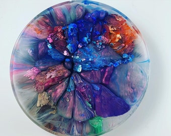 Psychedelic Alcohol Ink Drop Resin Art Coaster, Petri Dish