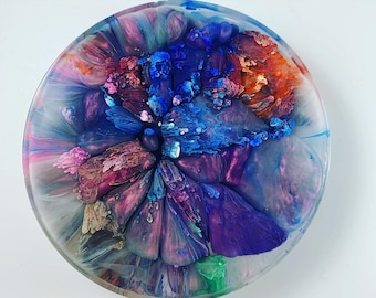 Psychedelic Alcohol Ink Drop Resin Art Coaster, Petri Dish