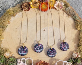 Glittery Zodiac Necklace, Resin art, Gold Chain