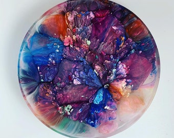 psychedelic Alcohol Ink Drop Resin Art Coaster, Petri Dish
