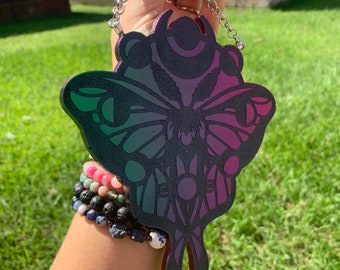 Color shifting Luna Moth Moon Phase Wall Hanger with Shungite