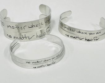 Custom Handwriting Engraved Aluminum or Brass Bracelet