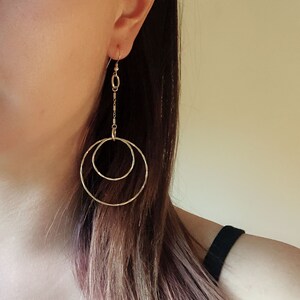 Hoop Dreams. Gold-filled Pendant Hoop Earrings. 100% Gold filled long earrings. Hip gift for mother, daughter, sister, girlfriend, birthday.