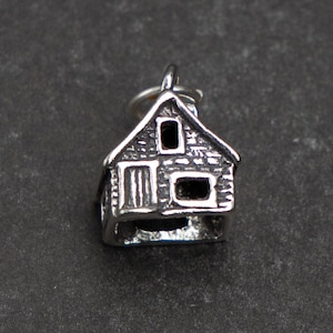 STERLING SILVER Small 3D Stone House or Cabin Charm for Charm Bracelet