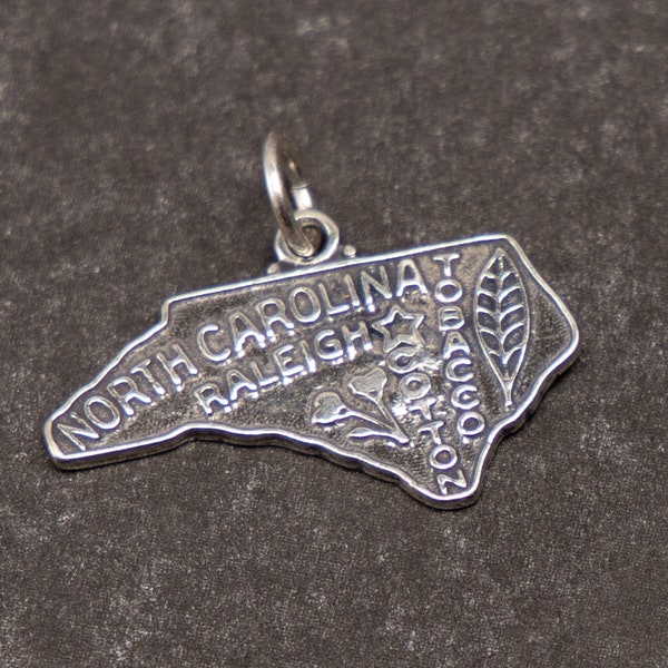 STERLING SILVER State of North Carolina Charm for Charm Bracelet