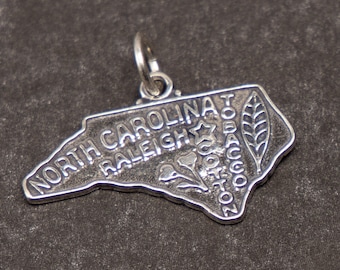 STERLING SILVER State of North Carolina Charm for Charm Bracelet
