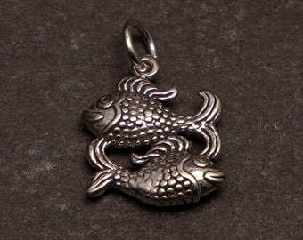 STERLING SILVER 3D Pisces Horoscope Charm for Charm Bracelet