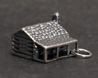 STERLING SILVER 3D Log Cabin Charm for Charm Bracelet