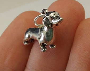STERLING SILVER 3D Dachshund Charm for Charm Bracelet