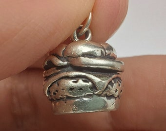 STERLING SILVER 3D Hamburger Charm for Charm Bracelet