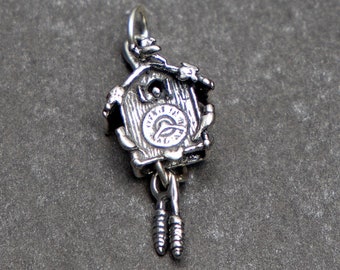 STERLING SILVER 3D German Cukoo Clock Charm for Charm Bracelet or Necklace