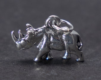 3D Sterling Silver Small Rhinoceros Charm for Charm Bracelet