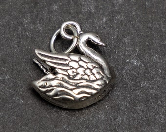 STERLING SILVER 3D Swan a Swimming Charm for Charm Bracelet