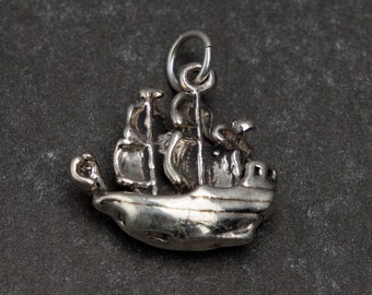 STERLING SILVER 3D Pirate Ship Charm for Charm Bracelet