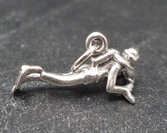 STERLING SILVER Scuba Diver with Sports Gear Charm for Charm Bracelet
