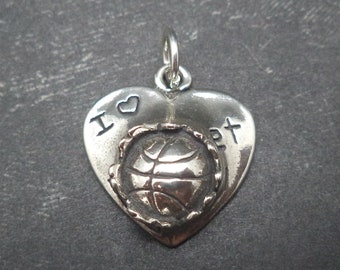 STERLING SILVER 3D I Love Basketball Charm for Charm Bracelet