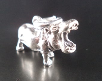 STERLING SILVER 3D Hippopotamus Charm for Charm Bracelet