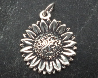 STERLING SILVER Sunflower Charm for Charm Bracelet