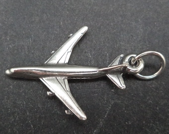 Sterling Silver 3D Jet Plane Charm for Charm Bracelet