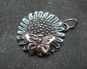 STERLING SILVER Sunflower & Butterfly Charm for Charm Bracelet