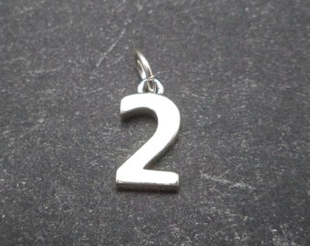 STERLING SILVER 3D Number Two Charm for Charm Bracelet