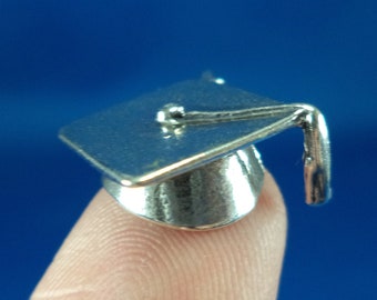 Graduation Cap Hat With Tassel 3D .925 Solid Sterling Silver Charm Mortarboard Graduation Cap Hat With Tassel 3D .925 Solid Sterling Silver Charm Mortarboard