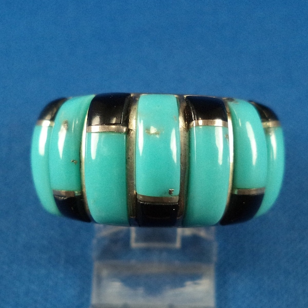 Beautiful Vintage Sterling Silver Turquoise and Onyx Ring by Sanel