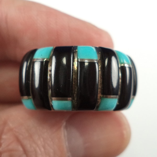 Beautiful Vintage Sterling Silver Turquoise and Onyx Ring by Sanel