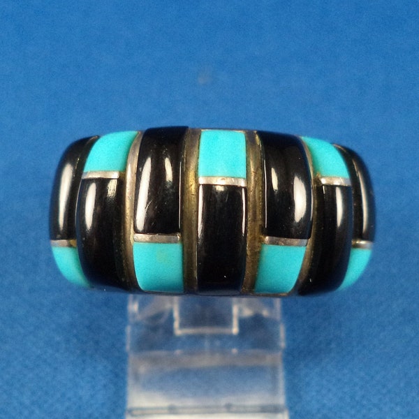 Beautiful Vintage Sterling Silver Turquoise and Onyx Ring by Sanel