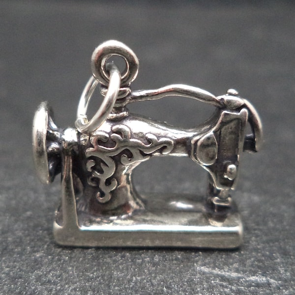 STERLING SILVER 3D Sewing Machine Charm for Charm Bracelet