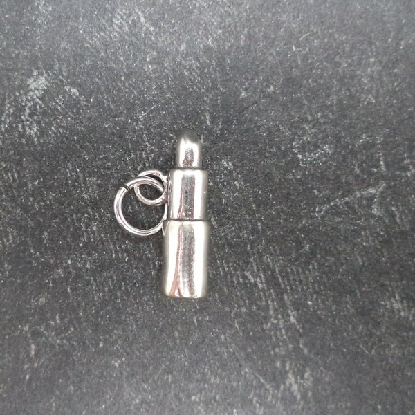Brown County Silver Sterling Silver Pink Lipstick Charm – Enamel, Pendant Or Bracelet Charm, MINT