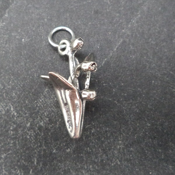 STERLING SILVER 3D Flower, Lily of the Valley Charm for Charm Bracelet