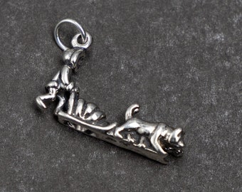 STERLING SILVER 3D Dog Sled with Man Charm for Charm Bracelet