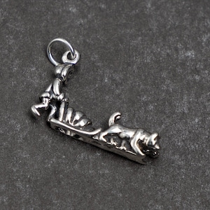 STERLING SILVER 3D Hundeschlitten und Mensch Anhänger für Bettelarmband