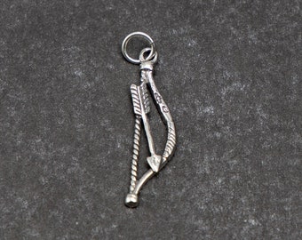 STERLING SILVER 3D Bow and Arrow Charm for Charm Bracelet