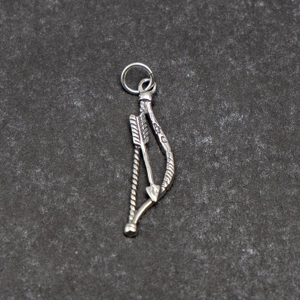 STERLING SILVER 3D Bow and Arrow Charm for Charm Bracelet