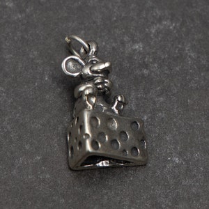 STERLING SILVER 3D Mouse and Cheese Charm for Charm Bracelet or Necklace