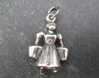 Sterling Silver 3D Maid a Milking Charm for Charm Bracelet