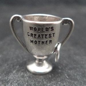 STERLING SILVER 3D Trophy, World's Greatest mother Charm for Charm Bracelet