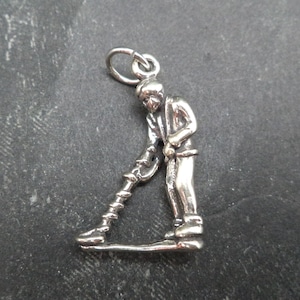 Sterling Silver 3D Man with Metal Detector Charm for Charm Bracelet