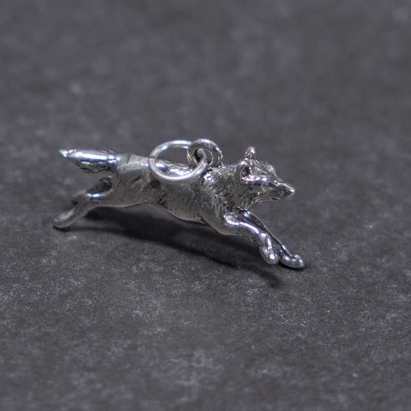 Charm de lobo 3D de plata de ley para pulsera de charms