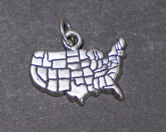 STERLING SILVER United States Map Charm for Charm Bracelet