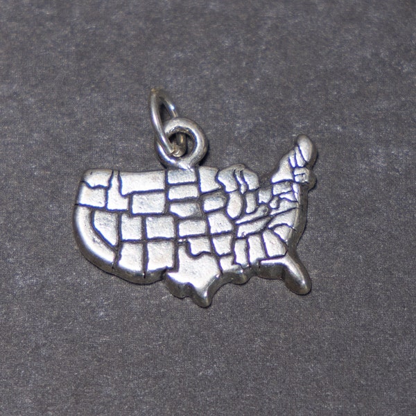 Charm de plata de ley con mapa de Estados Unidos para pulsera de dijes