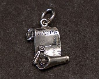 Sterling Silver 3D Graduation Day Diploma Charm for Charm Bracelet or Necklace.