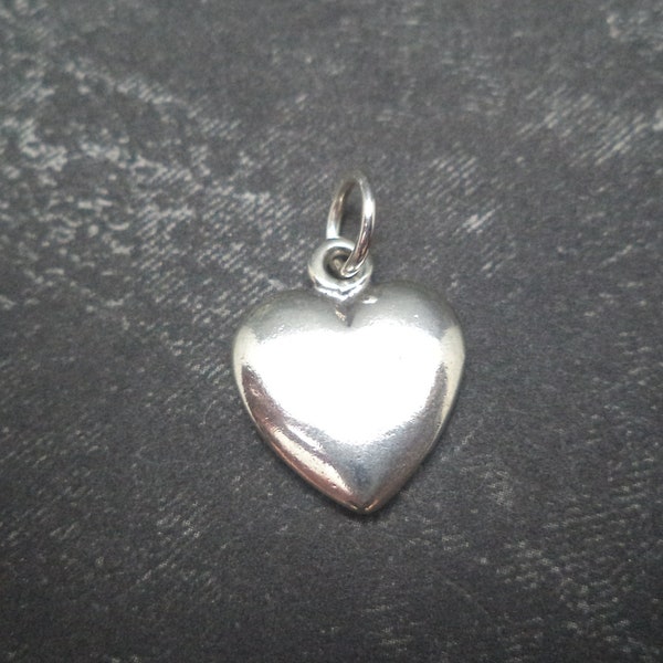 STERLING SILVER Puff Heart Charm for Charm Bracelet